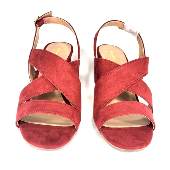 Qupid Scarlett Alona Red Suede, Strappy, Block Heel, Sandal. Women's Size 9M - Picture 6 of 13